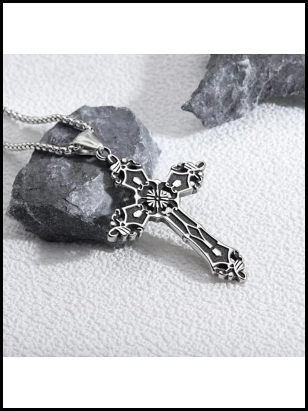 Gothic Cross Pendant Necklace 316L Stainless Steel Victorian Filigree Dark